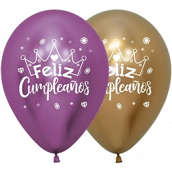 Comprar Globos Feliz cumpleaños en Coronas Blanco Delux Reflex en Oro y Rosa (12) en Masfiesta.es. Artículos de fiesta y deco...