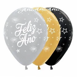 Comprar Globos latex Feliz Año Plata/Negro/Dorado (12) en Masfiesta.es. Artículos de fiesta y decoración
