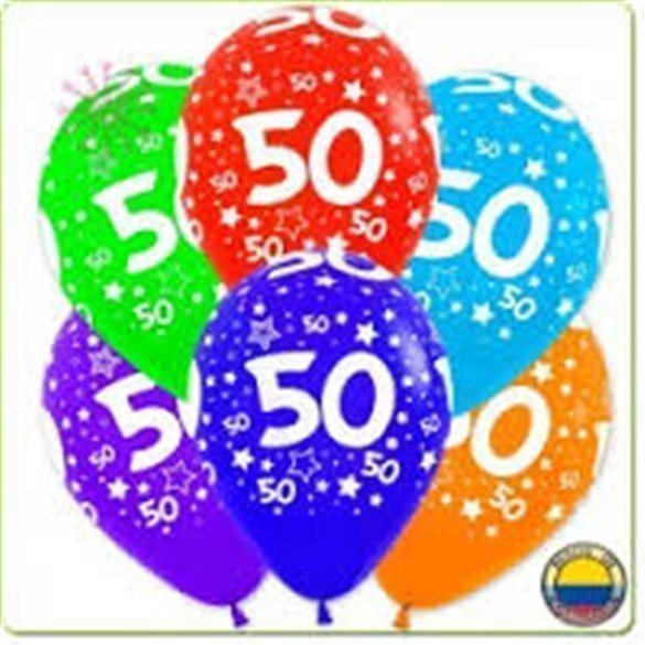 Comprar Globos Número 50 Colores Surtidos Solidos 30cm aprox (12 ud) en Masfiesta.es. Artículos de fiesta y decoración