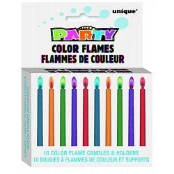 Comprar Velas con llamas de colores (10) en Masfiesta.es. Artículos de fiesta y decoración