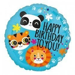 Globo Happy Birthday Animales león, tigre y panda