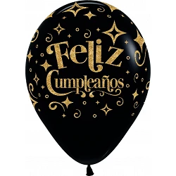 Comprar Globos Serigrafiado Feliz Cumpleaños dorado Brillante Globo Negro (12ud) en Masfiesta.es. Artículos de fiesta y decor...