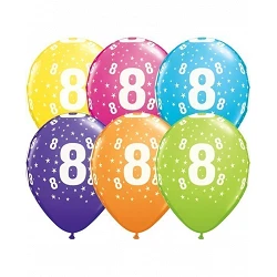 Comprar Globos impresos número 8 en colores surtidos (25ud) en Masfiesta.es. Artículos de fiesta y decoración